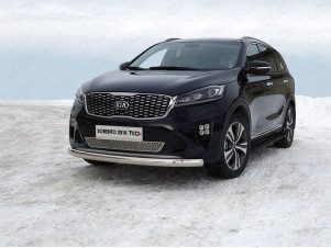 Защита передняя овальная 75х42 мм для Kia Sorento Prime № KIASORPR18-12