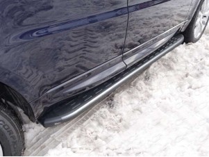 Пороги алюминиевые ТСС с накладкой серые для Range Rover Sport № LRRRSP15-07GR