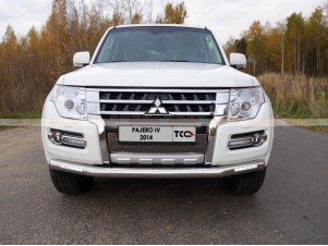 Защита переднего бампера с ДХО 76 мм для Mitsubishi Pajero 4 № MITPAJ414-18